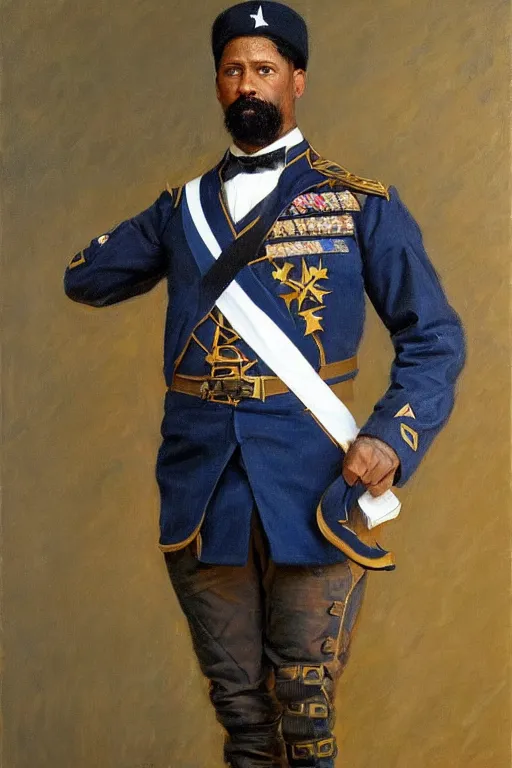 Image similar to full body portrait of the dictator of the orlando magic, 1 8 8 9, in full military garb, oil on canvas by william sidney mount, trending on artstation