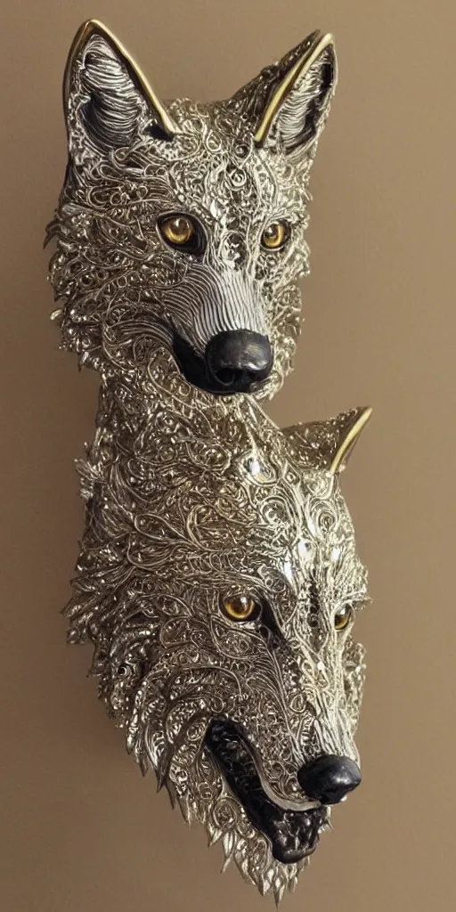 Image similar to gorgeous wolf statue with gold filigree