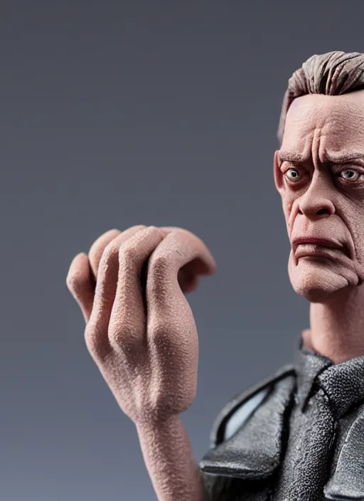 Image similar to product photography of a claymation action figure steve buscemi as terminator, depth of field, zeiss lens, detailed, centered, by erwin olaf, joop geesink, wes anderson, breathtaking, 8 k resolution, extremely detailed, beautiful, establishing shot, realistic materials, hyperrealistic