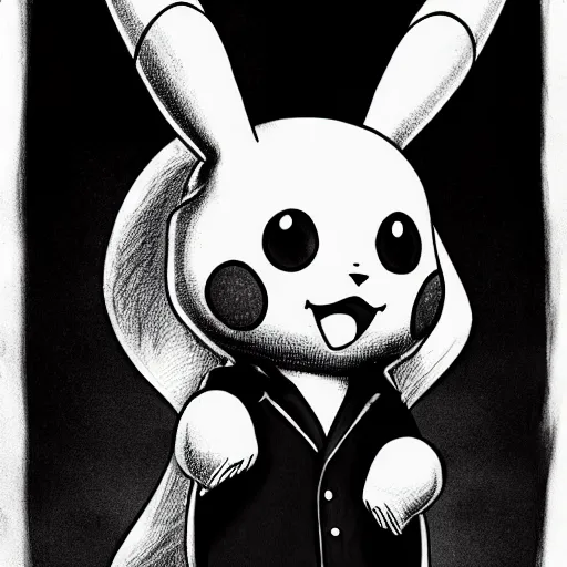 Image similar to a detailed render of pikachu as a character in a tim burton movie. Gothic, trending on artstation.