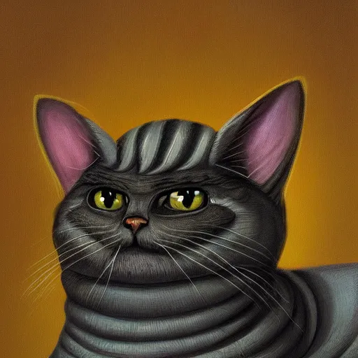 Image similar to painting of an alien cat creature that looks like garfield, in the style of wayne barlowe