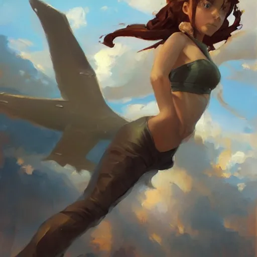 Image similar to Flying, an oil painting by Krenz Cushart, trending on Artstation