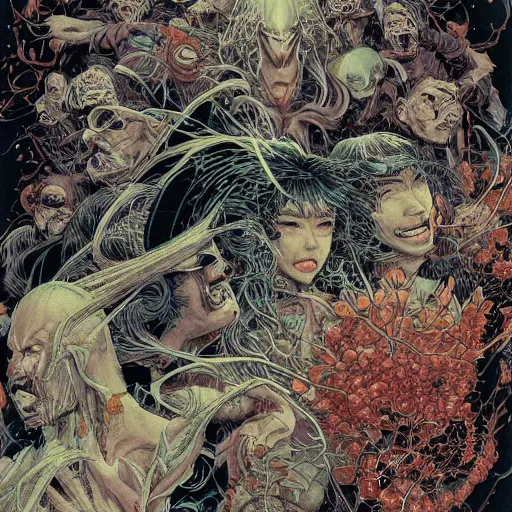 Image similar to closeup of exploding heads, by yoichi hatakenaka, masamune shirow, josan gonzales and dan mumford, ayami kojima, takato yamamoto, barclay shaw, karol bak