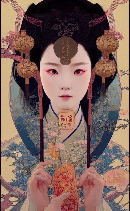 Prompt: ancient chinese beauties with big eyes highly detailed, digital painting, artstation, concept art, sharp focus, illustration, art by greg rutkowski and alphonse mucha and victo ngai