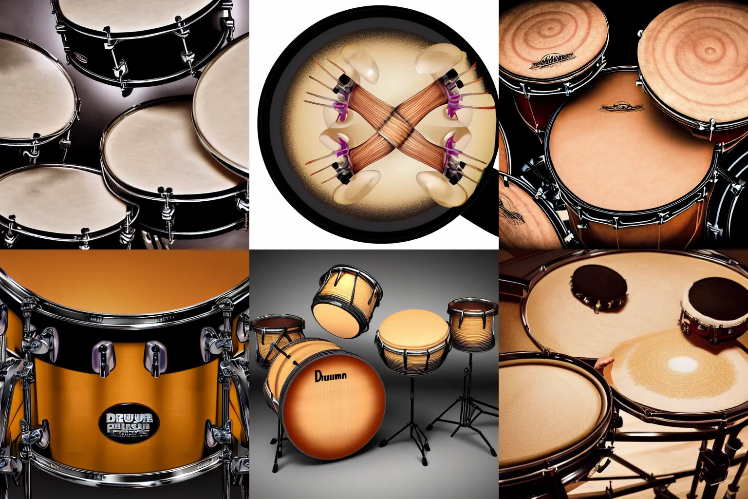 Prompt: drumset made of human body parts, realistic photo, 4 k, detailed skin