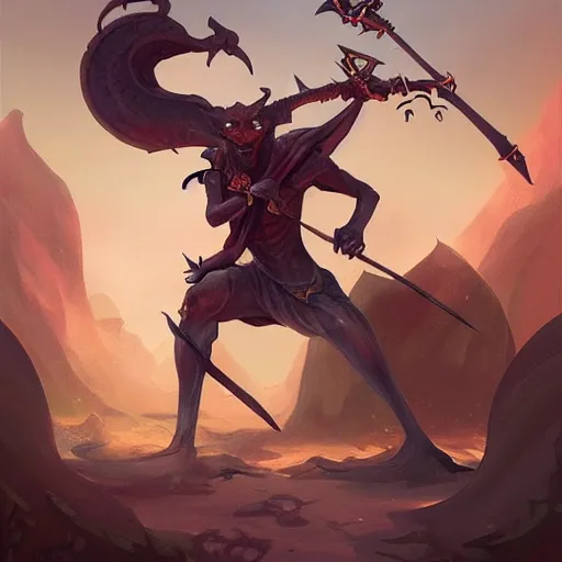 Image similar to feywild tiefling dual wielding magical scimitars, detailed illustration by peter mohrbacher by marc simonetti on artstation, fantasy art