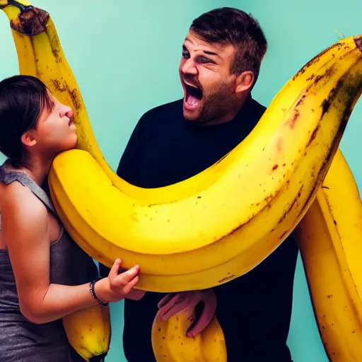 Image similar to someone attacking someone with a giant banana