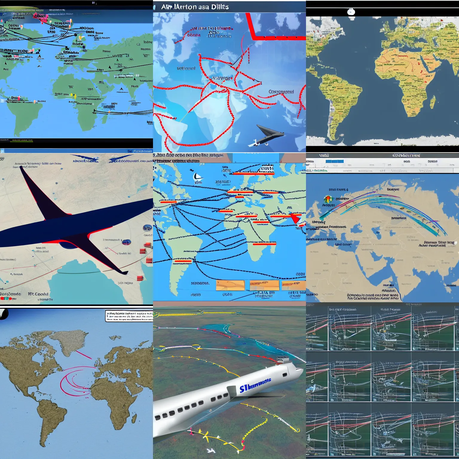 Prompt: a simulation of aircrafts and their flight routes