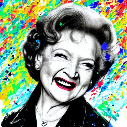 Image similar to betty white in the style of jackson pollock