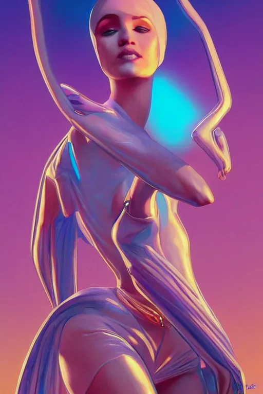 Image similar to 🧕🏽🛸, 8 0 s art deco, artstation, moebius + artgerm, hd,