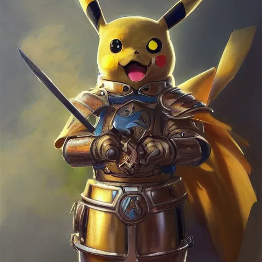 Image similar to pikachu as a realistic fantasy knight, closeup portrait art by donato giancola and greg rutkowski, realistic face, digital art, trending on artstation, symmetry!!, no helmet