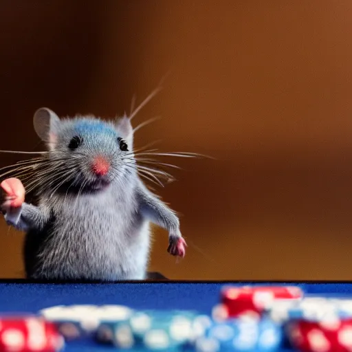 Image similar to small blue mouse standing on a poker table (EOS 5DS R, ISO100, f/8, 1/125, 84mm, postprocessed, crisp face, facial features)