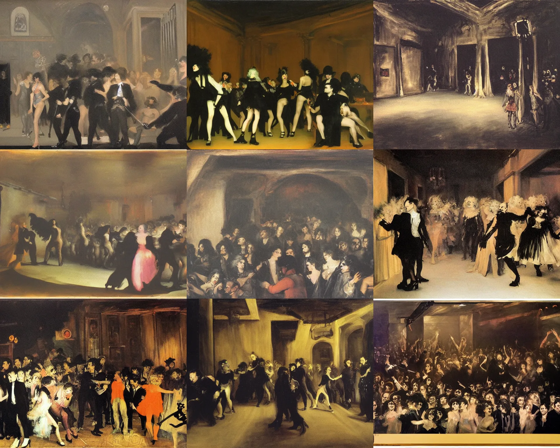 Prompt: A 1980s goth nightclub in Soho, painted by Francisco Goya