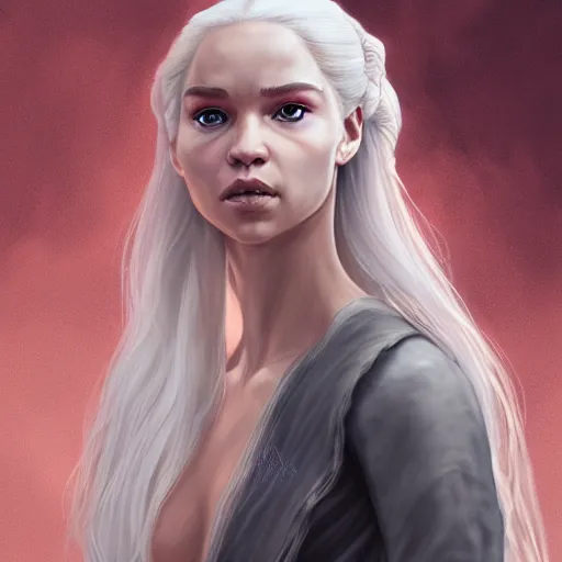 Prompt: Sasha Luss as Daenerys Targaryan, concept art, digital painting trending on artstation, highly detailed