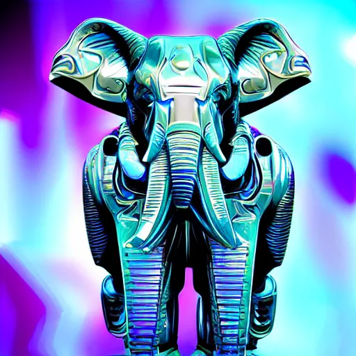 Image similar to futuristic cybertronic elephant, mechanical, blue tusks