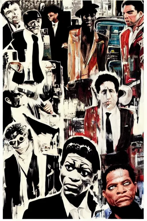 Image similar to scene from scarface movie, mafia, basquiat - style, retro - futuristic