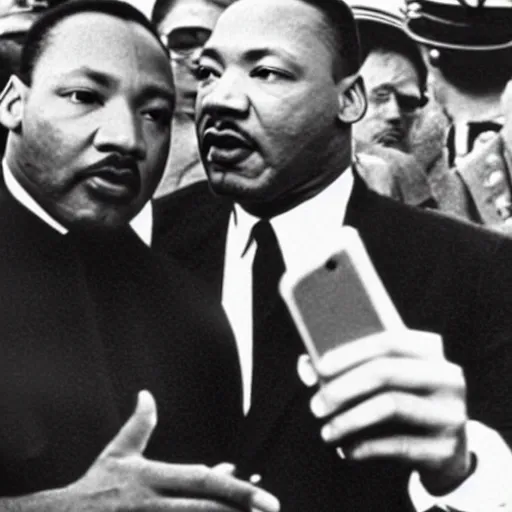 Prompt: Martin Luther king taking a selfie of himself kissing hitler in full color