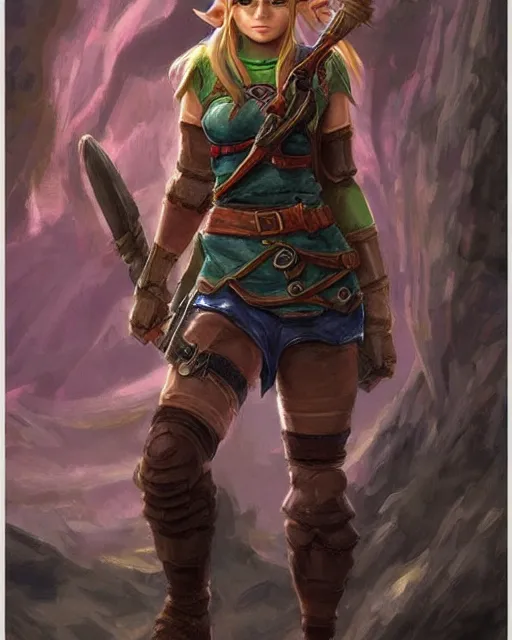 Image similar to female link, full body portrait, highly detailed, trending on artstation, intricate