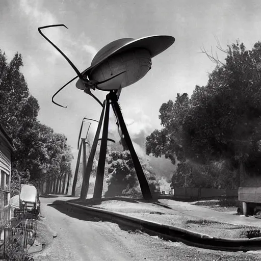 Prompt: war of the worlds vintage 1950s photograph