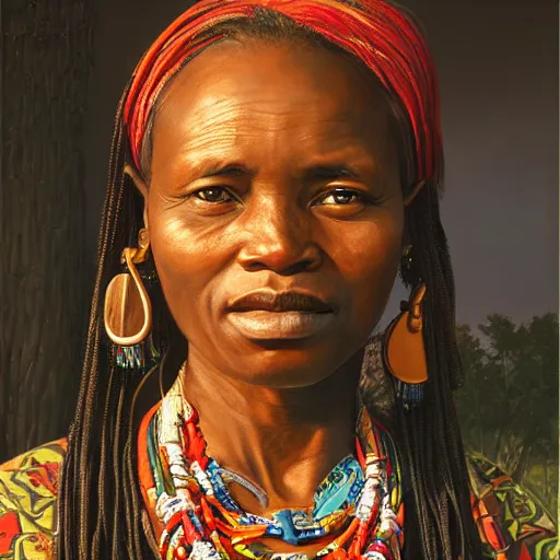 Image similar to portrait of a kenian woman ( 3 5 ) from kenia in 2 0 2 1, an oil painting by ross tran and thomas kincade