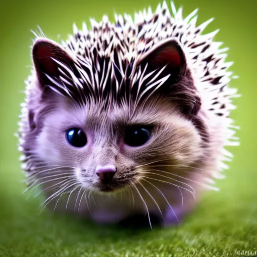 Prompt: a feline hedgehog - cat - hybrid, animal photography