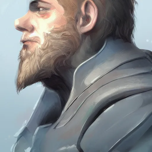 Image similar to portrait of a Germanic man with a beard and flight suit, D&D, sci-fi, elegant, hopeful, muscular, highly detailed, digital painting, artstation, concept art, smooth, sharp focus, illustration