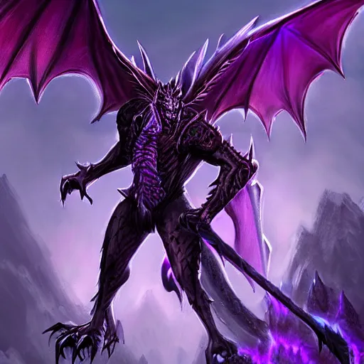 Prompt: violet reaper dragon hybrid, dark background with skulls, fantasy game art, fantasy rpg, league of legends