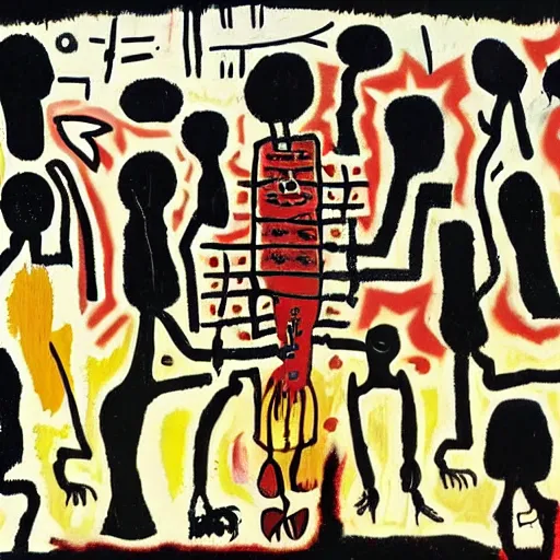 Prompt: garden of earthly delights painted by basquiat - n 9