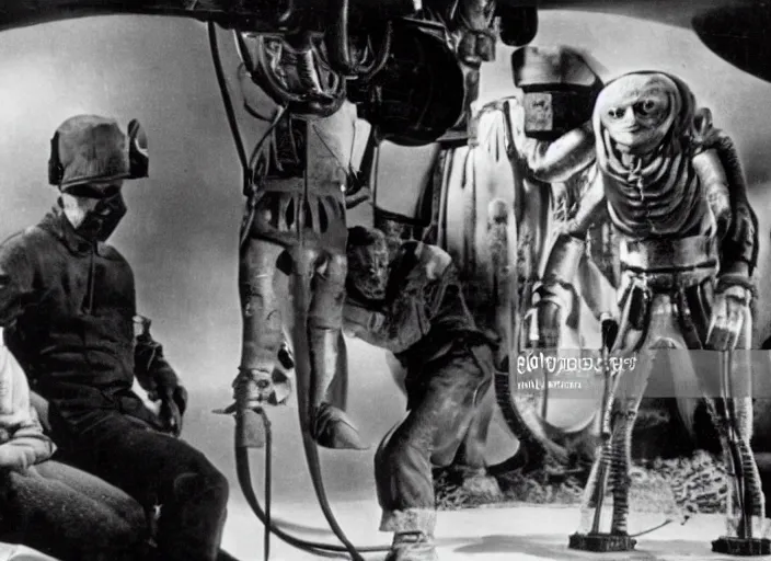 Prompt: scene from the 1932 science fiction film The Thing