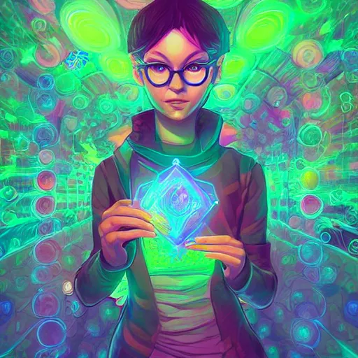 Image similar to skill magic geek inside matrix deepdream radiating a glowing aura stuff loot legends stylized digital illustration video game icon artstation lois van baarle, ilya kuvshinov, rossdraws,