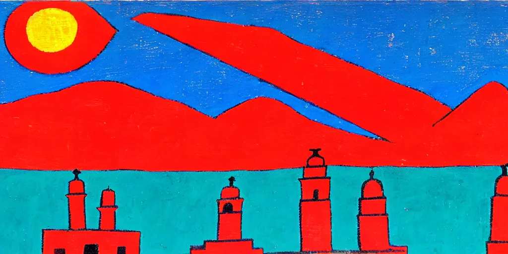 Image similar to Oaxaca city in the style of Rufino Tamayo
