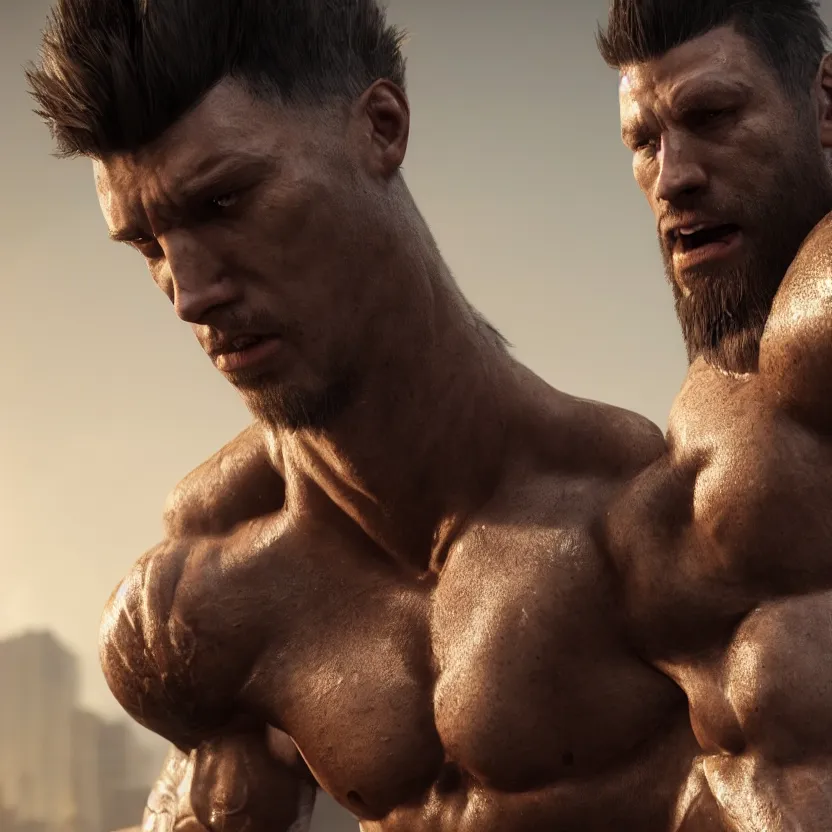 Prompt: a muscular man wearing torn clothes, looking to the right, profile picture, hyperrealistic, concept art, octane render, unreal engine 5, trending on artstation, high quality, highly detailed, 8 k, dramatic lighting, cinematic, high coherence, anatomically correct, five fingers, digital art, seductive