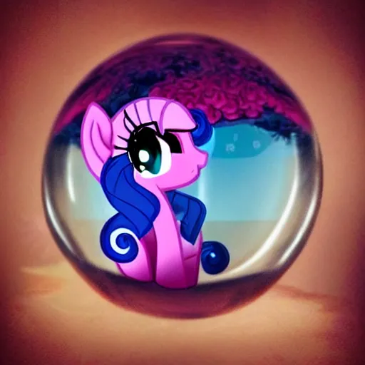 Image similar to Pinkie Pie 💓🐴 trapped inside a crystal ball 🔒🔮