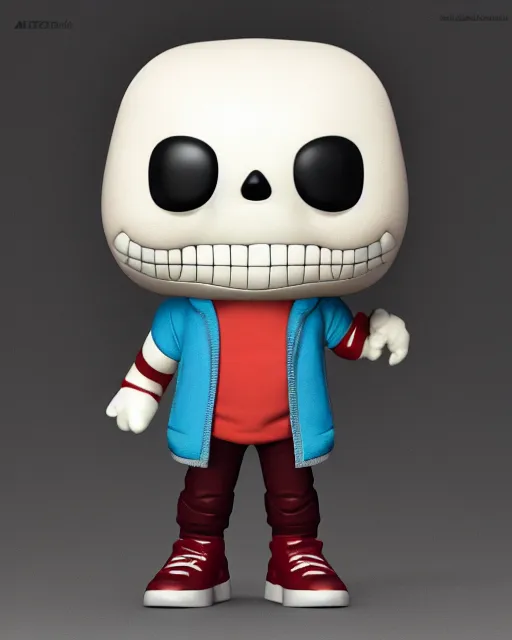 Image similar to full body 3d render of Sans as a funko pop, studio lighting, white background, blender, trending on artstation, 8k, highly detailed