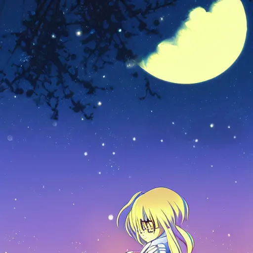 Prompt: anime digital art golden crack in the night sky