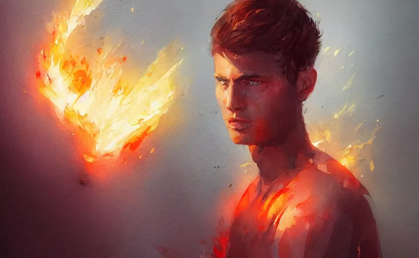 Image similar to a painting of fireblitz trending on artstation in the style of greg rutkowski, 3 d, watercolor, feminine, male, man, portrait