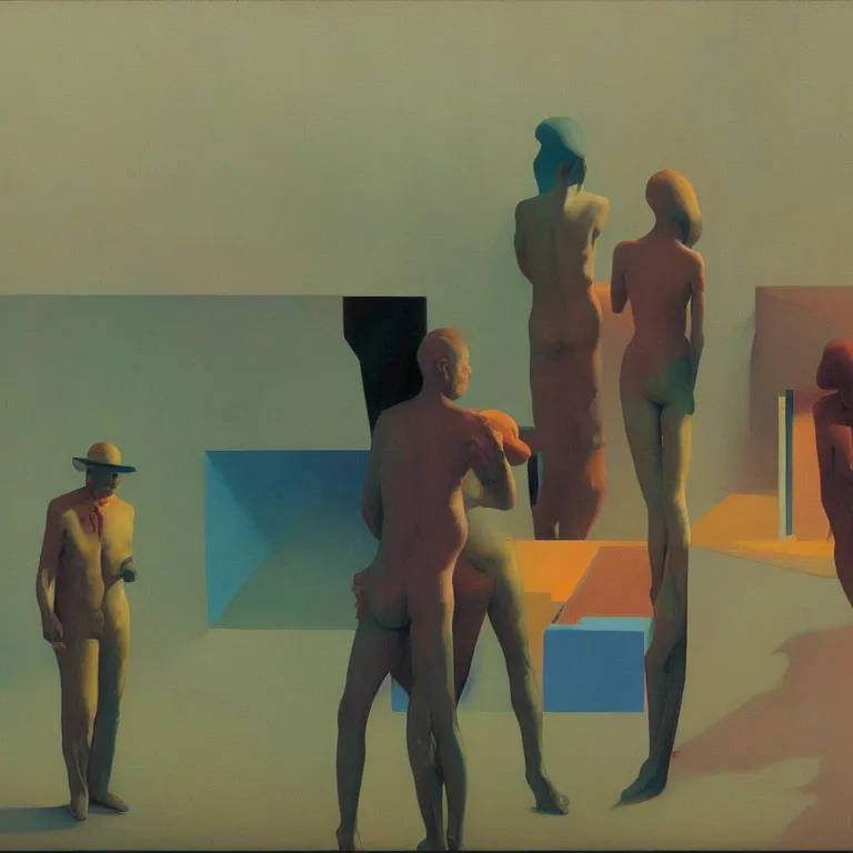 Prompt: rainbow people, Edward Hopper and James Gilleard, Zdzislaw Beksinski, highly detailed