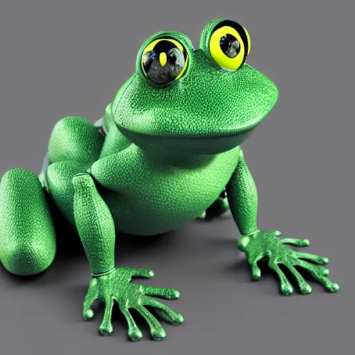 Image similar to octane 3 d render of a robotic frog character