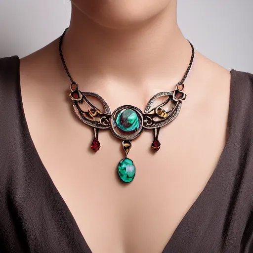 Prompt: artnouveau symmetrical necklace bezel