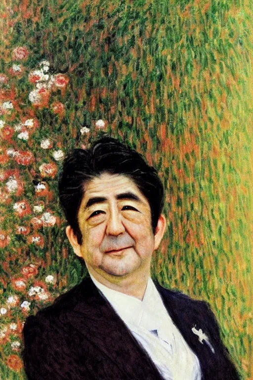 Image similar to portrait of shinzo abe painting by claude monet