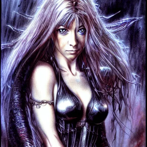 Prompt: female who looks like alyson hannigan by luis royo