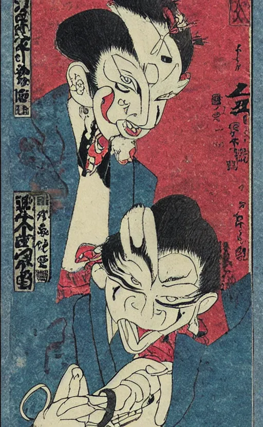 Prompt: by akio watanabe, manga art, portrait of festival tengu mask, abandoned japaense village, trading card front