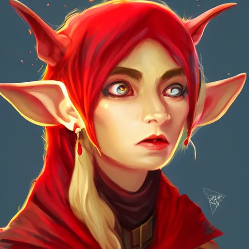 Prompt: Goblin Girl Dnd Character, cleric, red scarf, hatched pointed ears, Gold earring, illustration, expert, beautiful, artgerm, trending on artstation, by Anato Finnstark and Randy Vargas