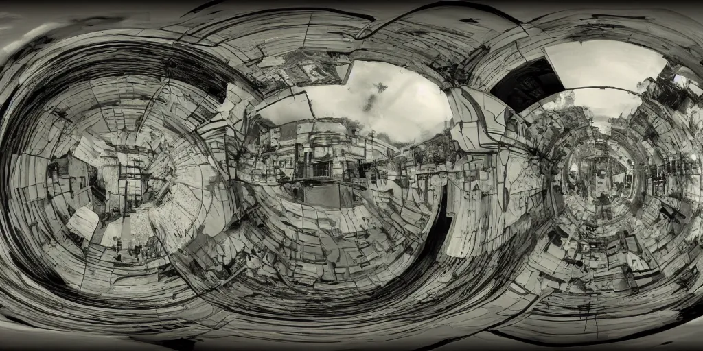 Image similar to three point perspective, fish eye, 3 6 0 panorama, pattern, sei, gunbi