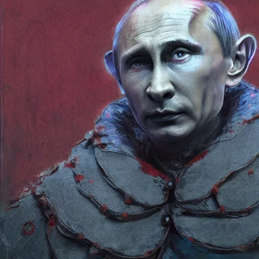 Image similar to vladimir putin is jester in circus, in lunatic asylum, intricate, highly detailed, smooth, artstation, painted by wayne barlowe, greg rutkowski, zdislav beksinski, francis bacon, horror