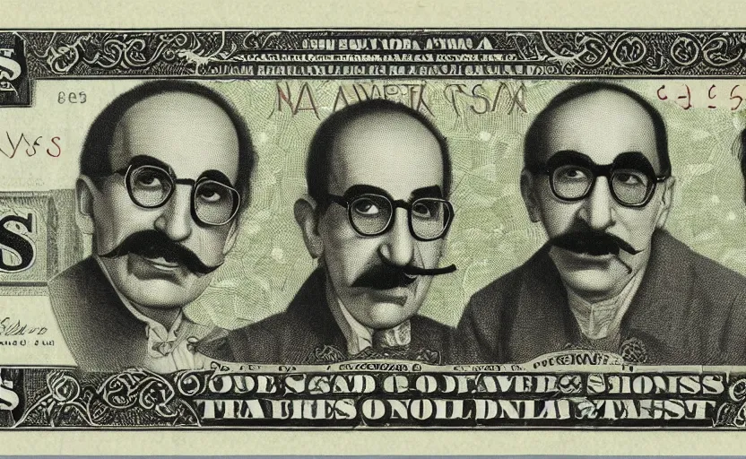 Image similar to rectangular photograph of three dollar u. s. currency note featuring groucho marx