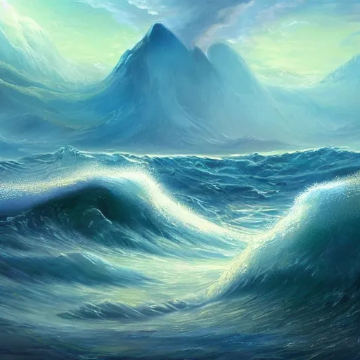 Image similar to a beautiful epic wondrous fantasy painting of the ocean