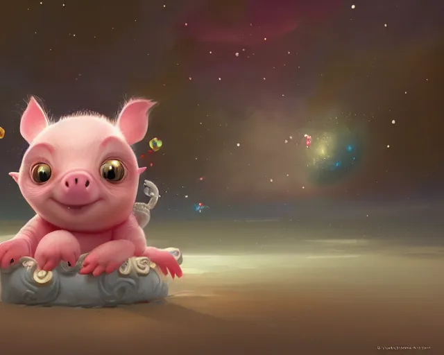 Image similar to 3D Fantasy Cute and adorable space piglet princess, huge adorable eyes, bright stars, Smooth 3D Illustration, soft render, Servando Lupini, Daniil Kudriavtsev, handpaint texture, Blender, 3DCoat