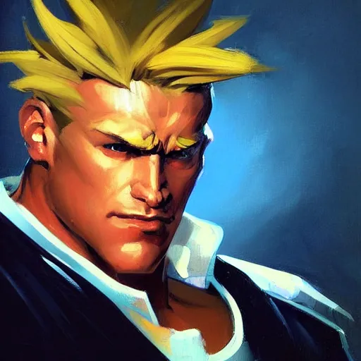 Image similar to greg manchess portrait painting of guile from street fighter as overwatch character, medium shot, asymmetrical, profile picture, organic painting, sunny day, matte painting, bold shapes, hard edges, street art, trending on artstation, by phil hale and gil elvgren and gerald brom