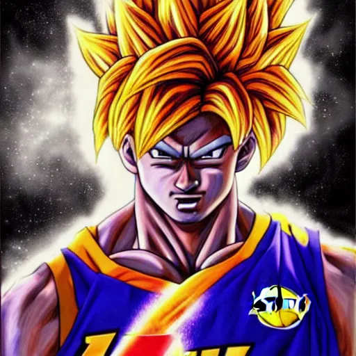 Image similar to ultra realistic portrait painting of kobe bryant as goku, art by akira toriyama, 4 k, dragon ball artstyle, cel shaded, highly detailed, epic lighting